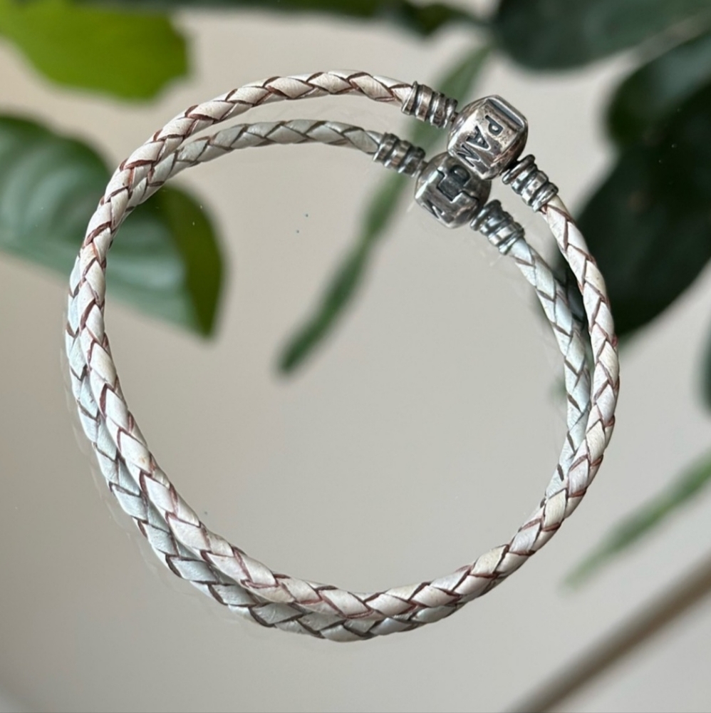 Authentic Pandora cord bracelet, cream/silver
